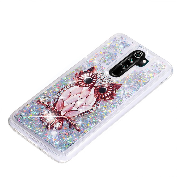 Pattern Printing Quicksand Dynamic Glittery Sequins TPU Case for Xiaomi Redmi Note 8 Pro - Silver/Owl-6