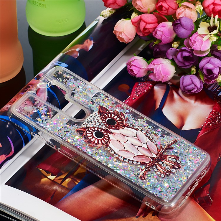 Pattern Printing Quicksand Dynamic Glittery Sequins TPU Case for Xiaomi Redmi Note 8 Pro - Silver/Owl-7