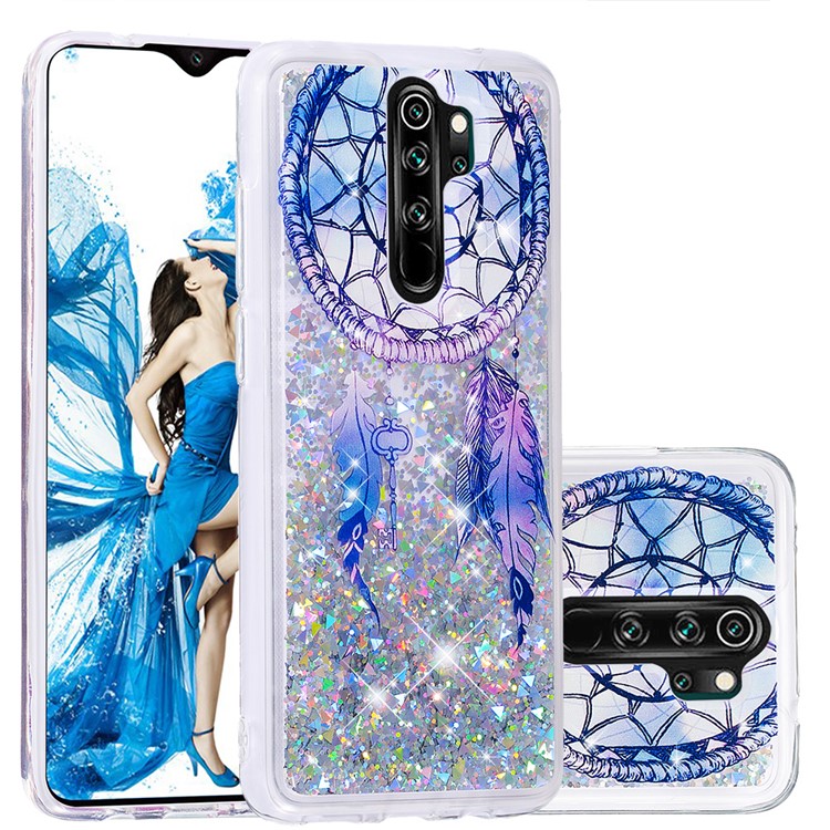 Pattern Printing Quicksand Dynamic Glittery Sequins TPU Case for Xiaomi Redmi Note 8 Pro - Silver/Dream Catcher-1