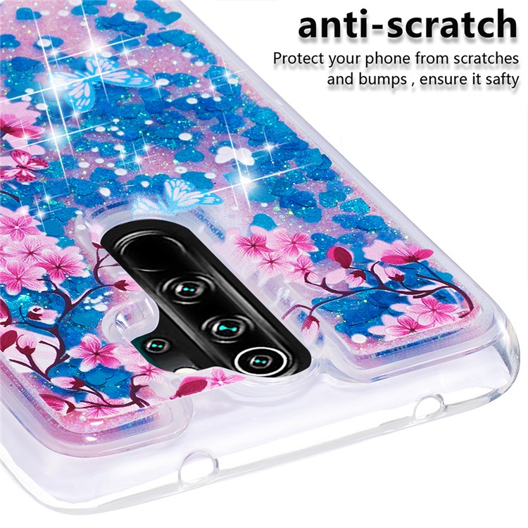 Pattern Printing Quicksand Dynamic Glittery Sequins TPU Case for Xiaomi Redmi Note 8 Pro - Blue/Peach Blossom-5
