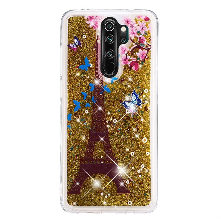 Pattern Printing Quicksand Dynamic Glittery Sequins TPU Case for Xiaomi Redmi Note 8 Pro - Gold/Eiffel Towel-2