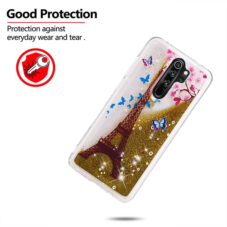 Pattern Printing Quicksand Dynamic Glittery Sequins TPU Case for Xiaomi Redmi Note 8 Pro - Gold/Eiffel Towel-4
