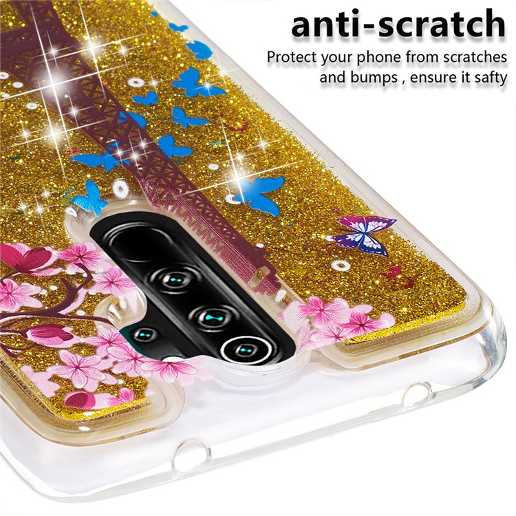 Pattern Printing Quicksand Dynamic Glittery Sequins TPU Case for Xiaomi Redmi Note 8 Pro - Gold/Eiffel Towel-5