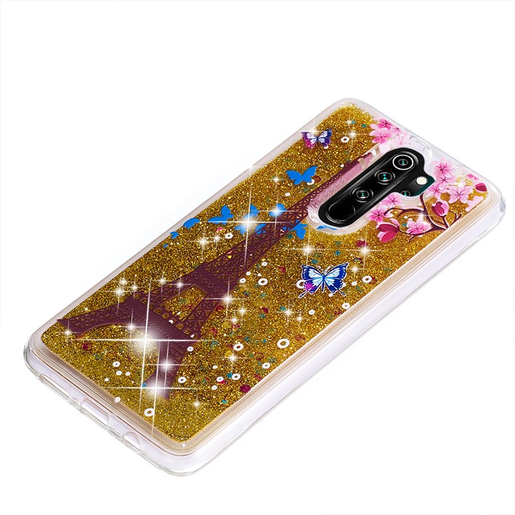 Pattern Printing Quicksand Dynamic Glittery Sequins TPU Case for Xiaomi Redmi Note 8 Pro - Gold/Eiffel Towel-6