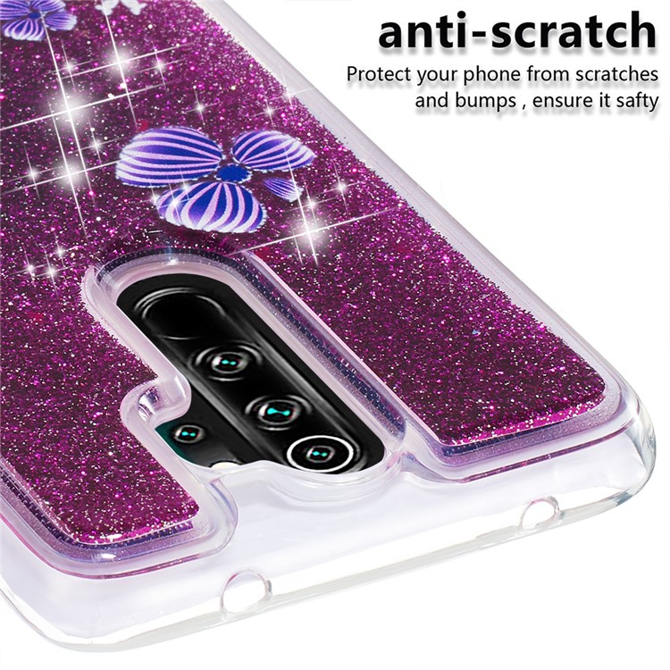 Pattern Printing Quicksand Dynamic Glittery Sequins TPU Case for Xiaomi Redmi Note 8 Pro - Purple/Butterfly and Flowers-5
