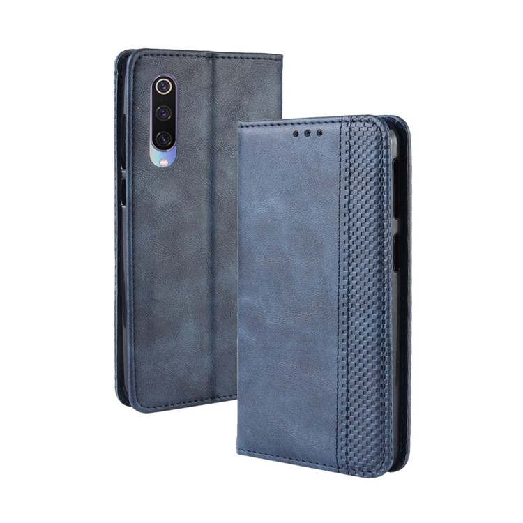 Vintage Style Leather Wallet Casing for Xiaomi Mi 9 Pro 5G - Blue-7
