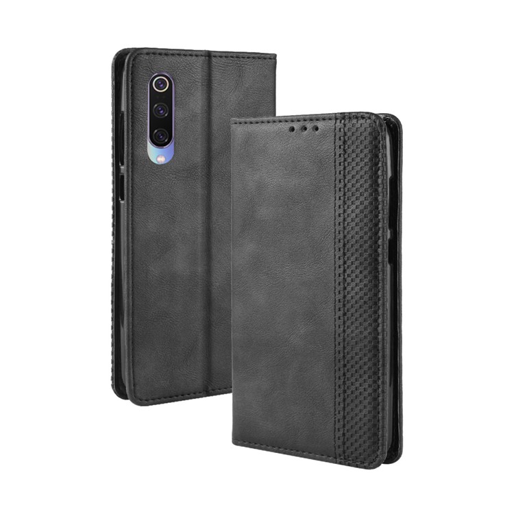 Vintage Style Leather Wallet Casing for Xiaomi Mi 9 Pro 5G - Black-7