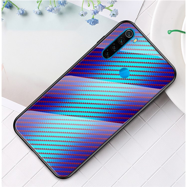Carbon Fiber Texture Tempered Glass Phone Case Covering for Xiaomi Redmi Note 8 - Blue Fiber