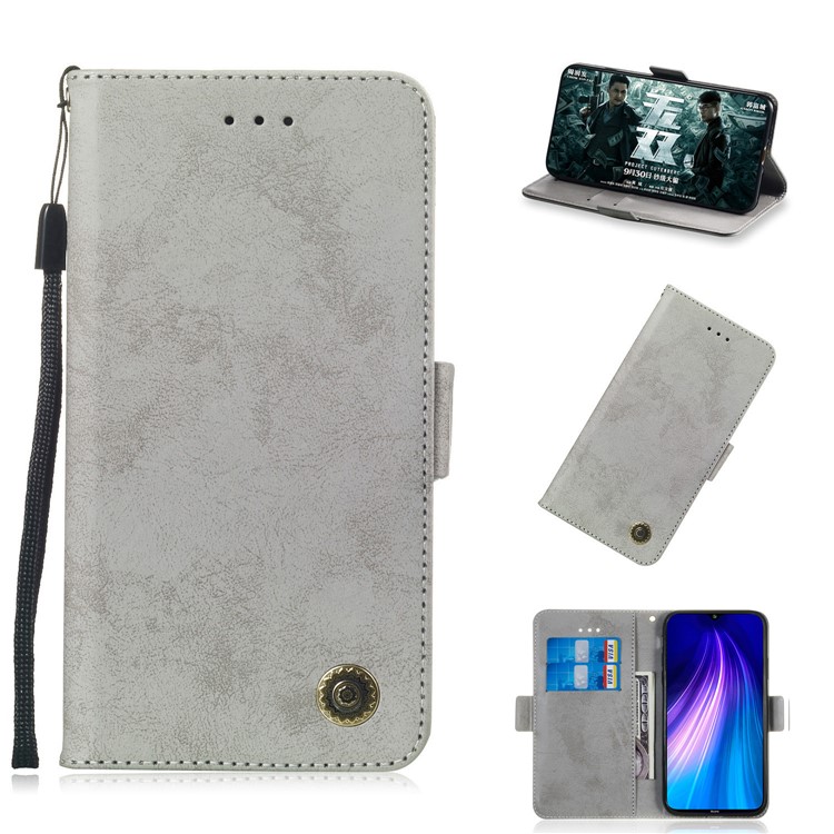 Retro High Quality Leather Wallet Cover for Xiaomi Redmi Note 8 - Grey-1