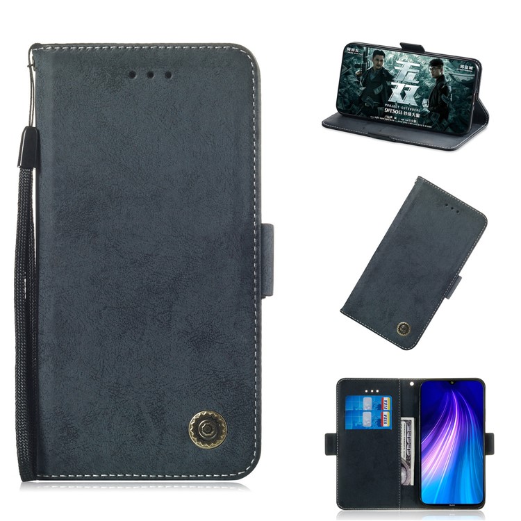 Retro High Quality Leather Wallet Cover for Xiaomi Redmi Note 8 - Dark Blue-1