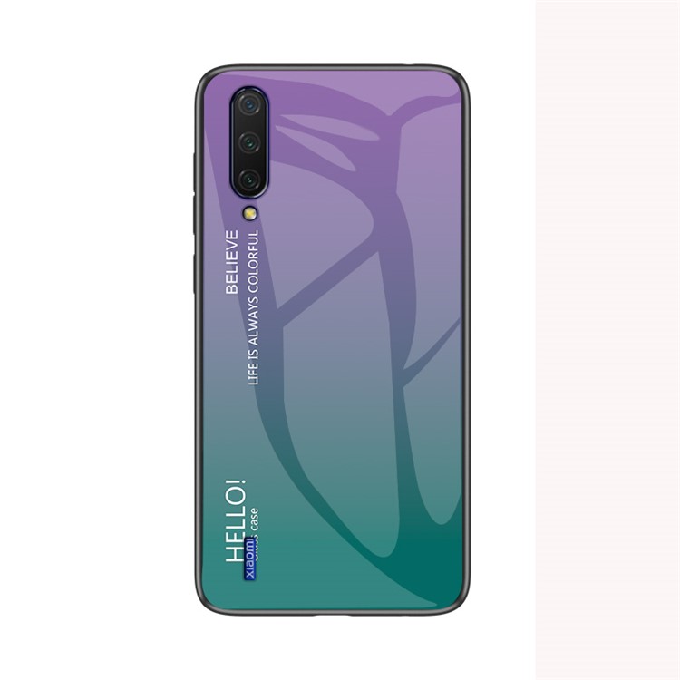 Gradient Color Tempered Glass + PC + TPU Protective Back Case for Xiaomi Mi CC9/Mi CC9 Meitu Edition/Mi 9 Lite - Light Purple/Green