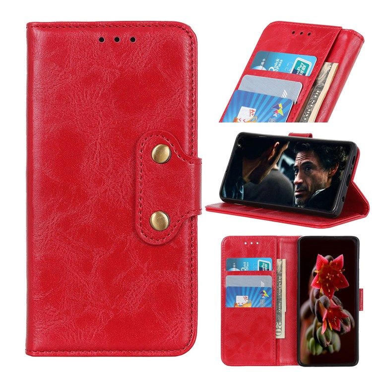 Double Buckles Crazy Horse Leather Wallet Case for Xiaomi Redmi 8A - Red-1