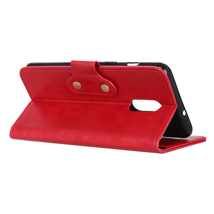 Double Buckles Crazy Horse Leather Wallet Case for Xiaomi Redmi 8A - Red-4