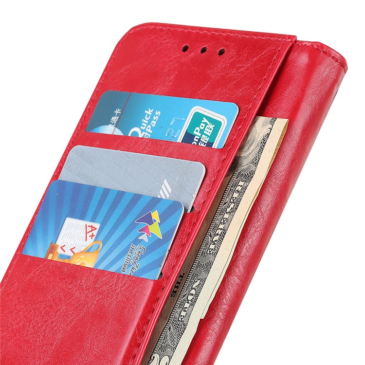 Double Buckles Crazy Horse Leather Wallet Case for Xiaomi Redmi 8A - Red-6