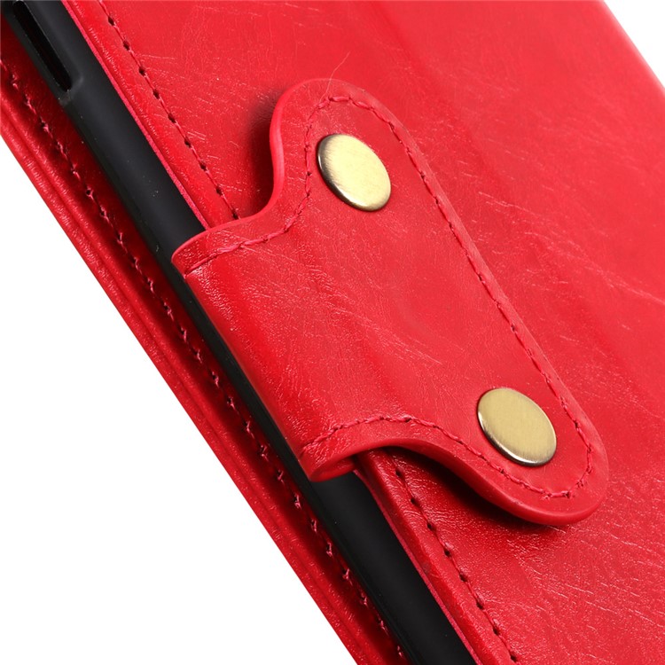 Double Buckles Crazy Horse Leather Wallet Case for Xiaomi Redmi 8A - Red-8
