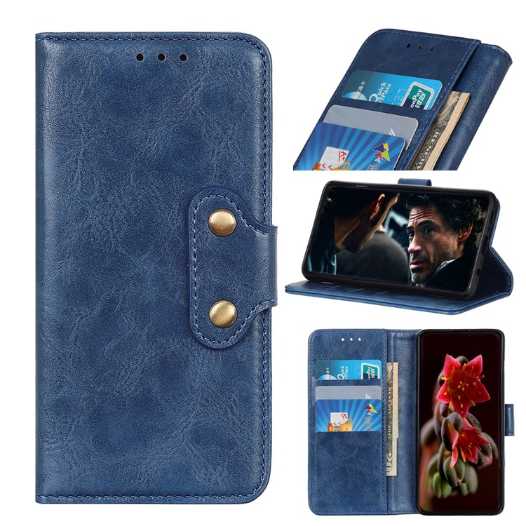 Double Buckles Crazy Horse Leather Wallet Case for Xiaomi Redmi 8A - Blue-1