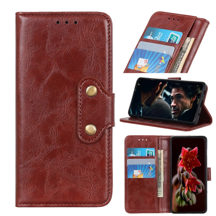 Double Buckles Crazy Horse Leather Wallet Case for Xiaomi Redmi 8A - Brown-1