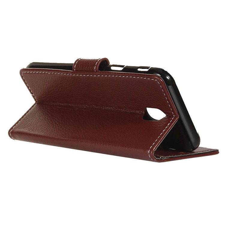 Litchi Skin Texture Leather Cover with Wallet Stand for Xiaomi Redmi 8A - Brown-11