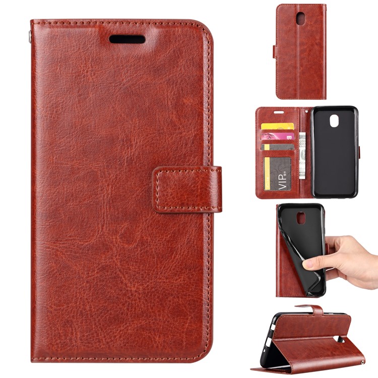 For Xiaomi Redmi 8A Crazy Horse Texture Wallet Stand Leather Casing Shell - Brown-1