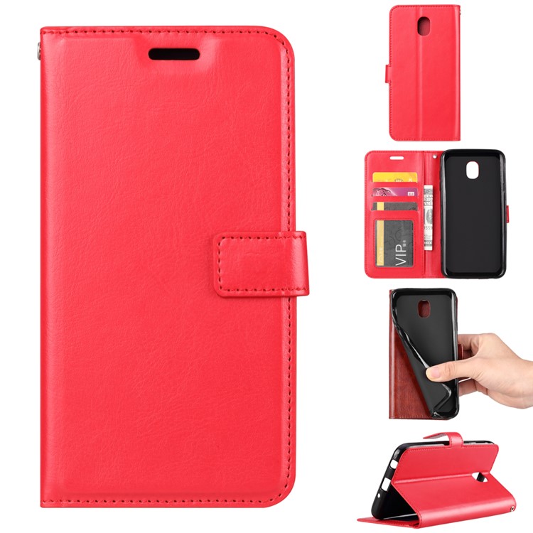 For Xiaomi Redmi 8A Crazy Horse Texture Wallet Stand Leather Casing Shell - Red-1