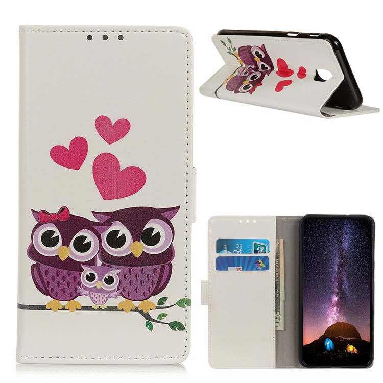 Pattern Printing Stand Leather Phone Case Protective Shell for Xiaomi Redmi 8A - Owls and Hearts-1