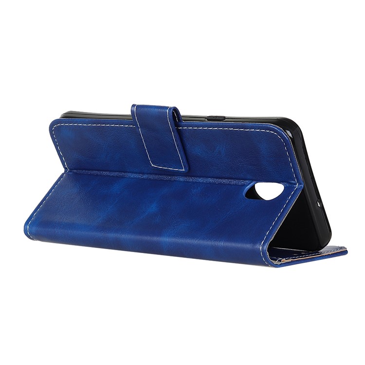 Crazy Horse Texture Vintage Leather Case Wallet Stand Phone Shell for Xiaomi Redmi 8A - Blue-3