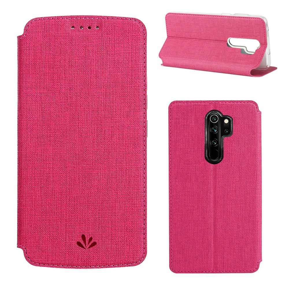 VILI DMX Cross Texture PU Leather Stand Case with Card Slot for Xiaomi Redmi Note 8 Pro - Rose-1