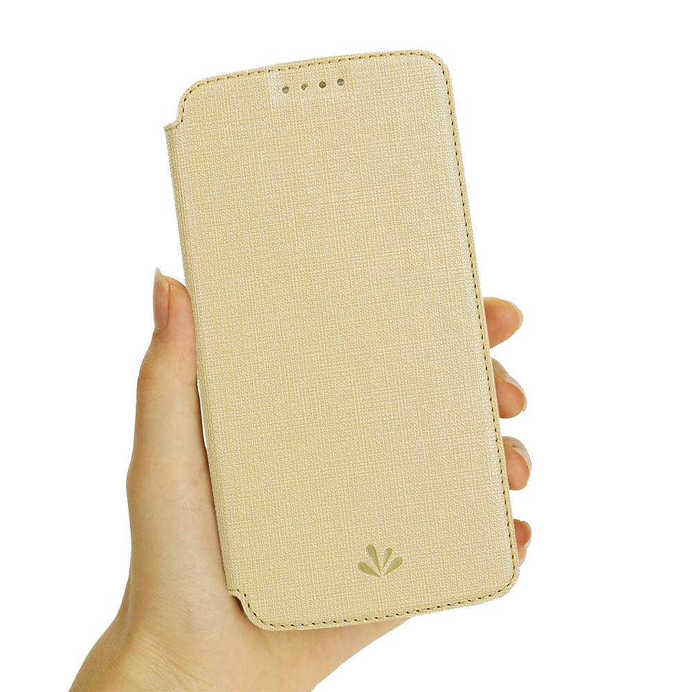 VILI DMX Cross Texture PU Leather Stand Case with Card Slot for Xiaomi Redmi Note 8 Pro - Gold-4