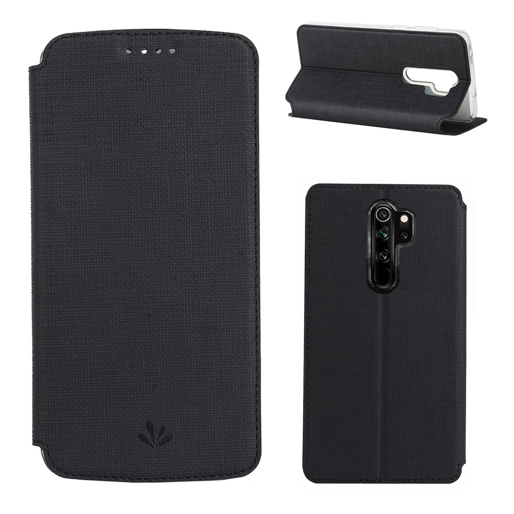 VILI DMX Cross Texture PU Leather Stand Case with Card Slot for Xiaomi Redmi Note 8 Pro - Black-1
