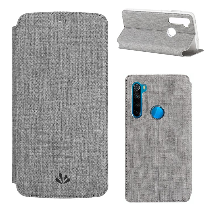 VILI DMX Cross Texture Leather Stand Case with Card Slot for Xiaomi Redmi Note 8 - Grey-1
