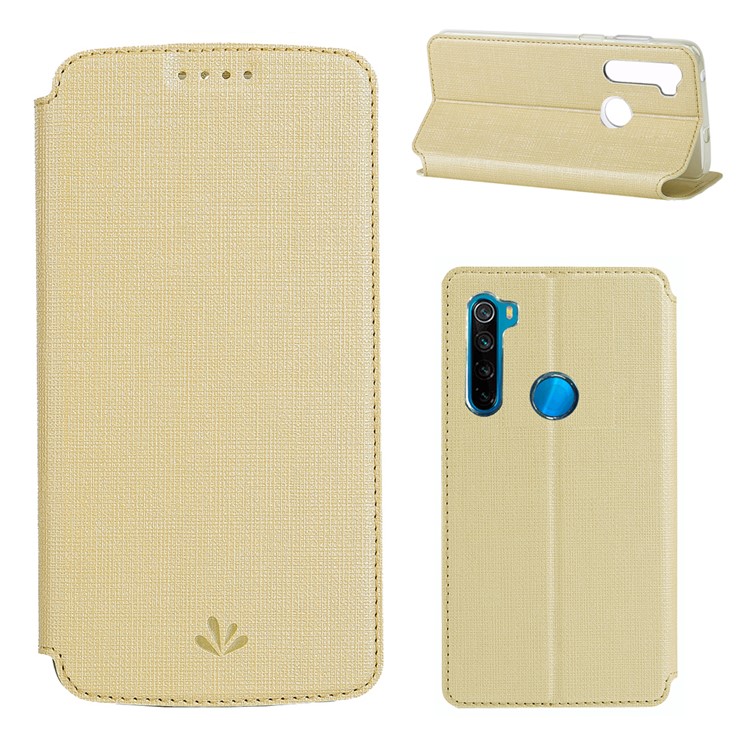 VILI DMX Cross Texture Leather Stand Case with Card Slot for Xiaomi Redmi Note 8 - Gold-1