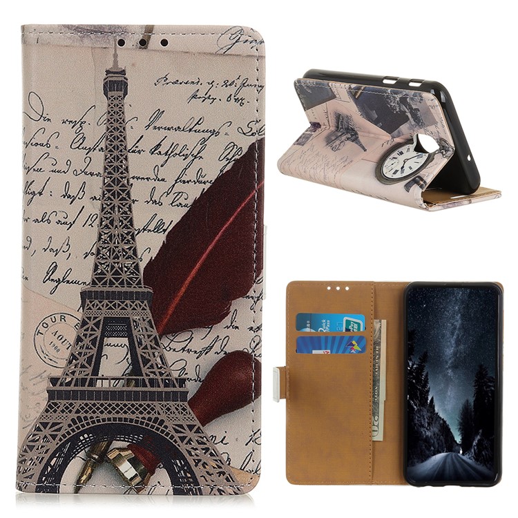 Pattern Printing Leather Wallet Case for Xiaomi Redmi 8A - Eiffel Tower and Characters-1