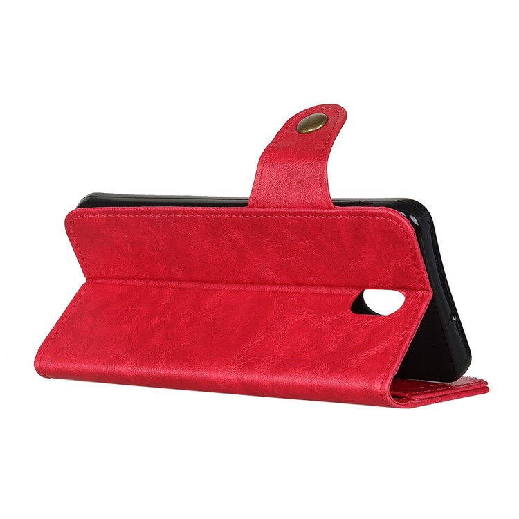 S Forme Cas Fou De Portefeuille En Cuir Texture Cheval Xiaomi Redmi 8A - Rouge-4
