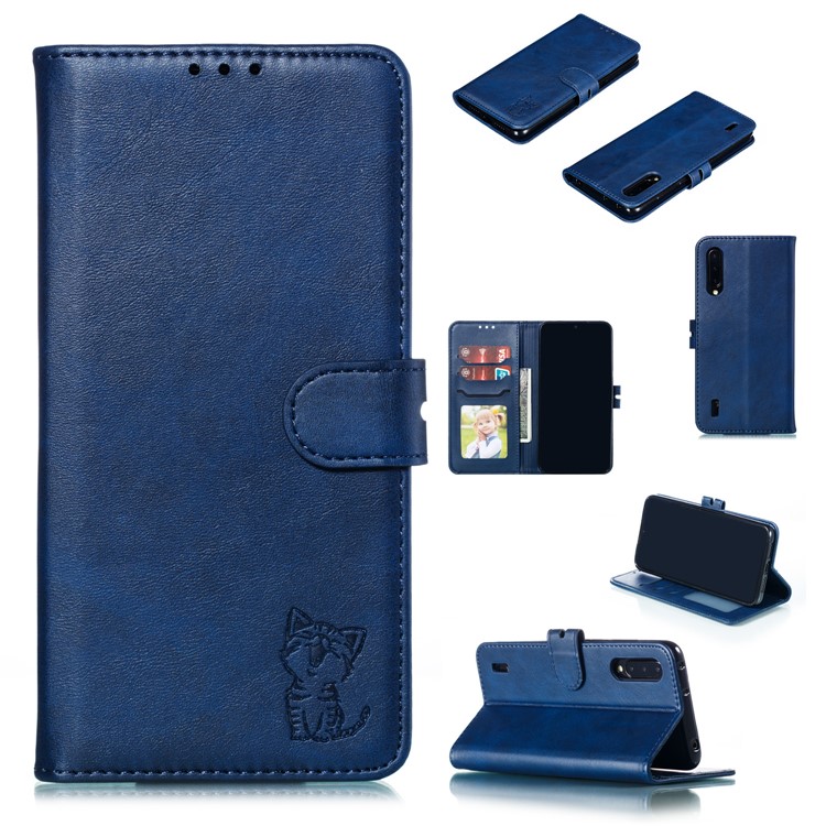 Imprinted Cat Pattern Leather Wallet Stand Case for Xiaomi Mi CC9 / Mi CC9 Meitu Edition - Blue-1