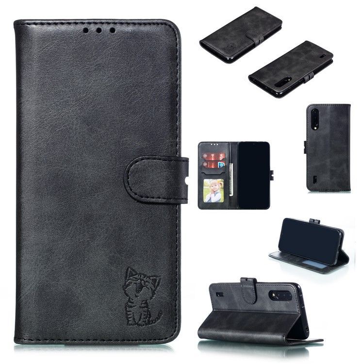 Imprinted Cat Pattern Leather Wallet Stand Case for Xiaomi Mi CC9 / Mi CC9 Meitu Edition - Black-1