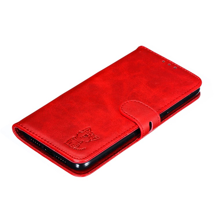 Basceau de Support de Portefeuille en Cuir de Motif de Chat Imprimé Pour Xiaomi Mi Cc9e / mi A3 - Rouge