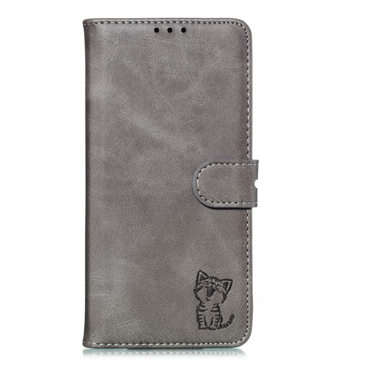 Imprinted Cat Pattern Leather Wallet Stand Casing for Xiaomi Mi CC9e / Mi A3 - Grey-2