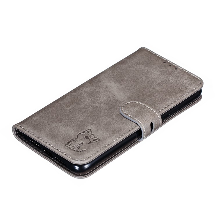 Imprinted Cat Pattern Leather Wallet Stand Casing for Xiaomi Mi CC9e / Mi A3 - Grey-7