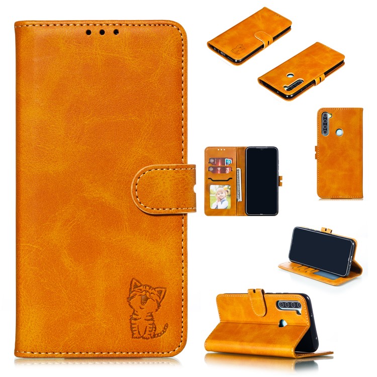 Imprinted Cat Pattern Leather Wallet Stand Case for Xiaomi Redmi Note 8 - Brown-1