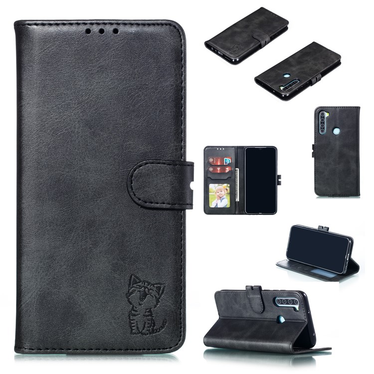 Imprinted Cat Pattern Leather Wallet Stand Case for Xiaomi Redmi Note 8 - Black-1