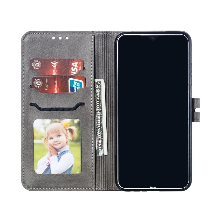 Imprinted Cat Pattern Leather Wallet Stand Case for Xiaomi Redmi Note 8 - Grey-4