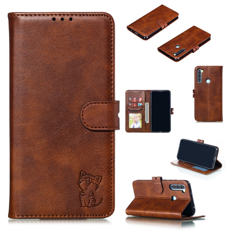 Imprinted Cat Pattern Leather Wallet Stand Case for Xiaomi Redmi Note 8 - Coffee-1