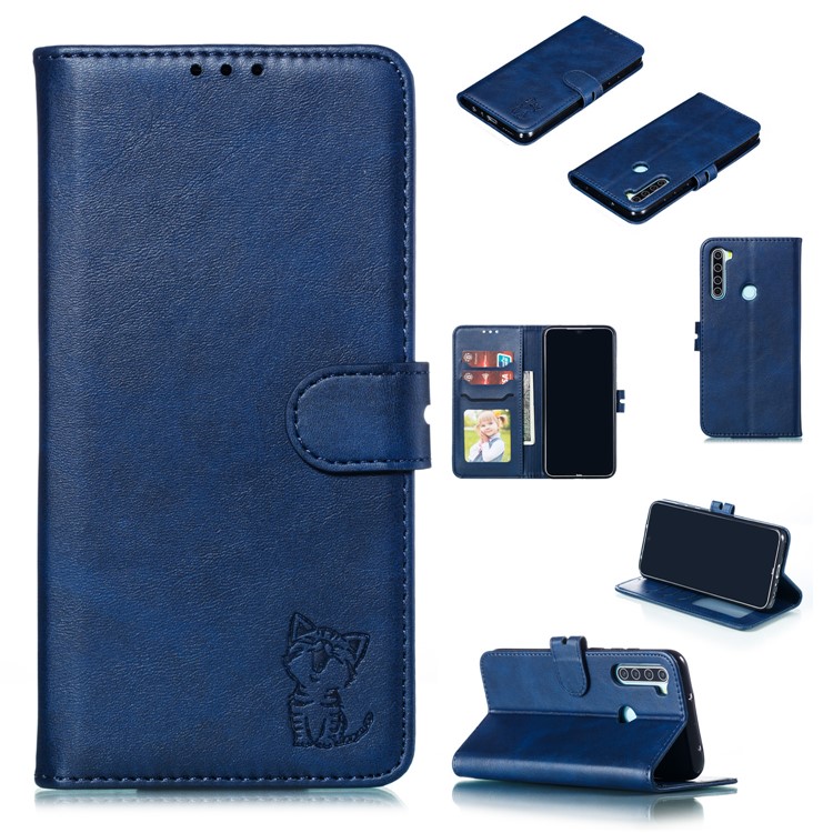 Imprinted Cat Pattern Leather Wallet Stand Case for Xiaomi Redmi Note 8 - Blue-1