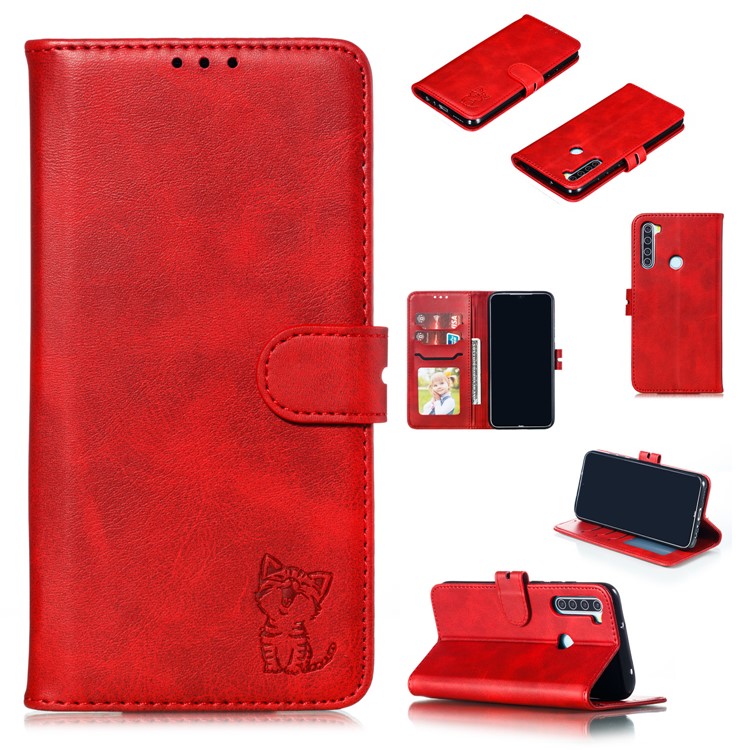 Imprinted Cat Pattern Leather Wallet Stand Case for Xiaomi Redmi Note 8 - Red-1