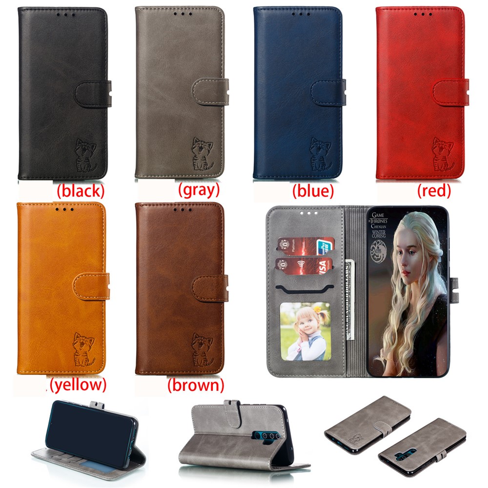 Imprinted Cat Pattern Leather Wallet Stand Case for Xiaomi Redmi Note 8 Pro - Grey-10