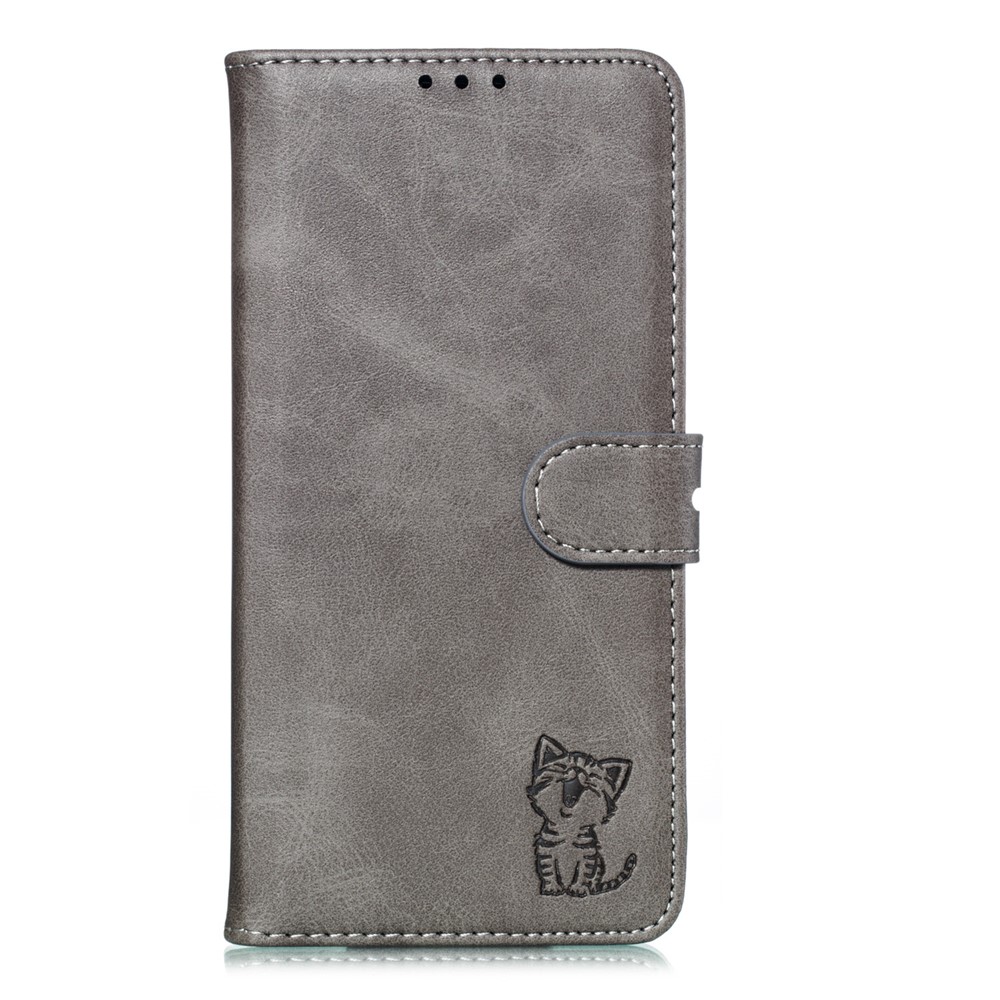 Imprinted Cat Pattern Leather Wallet Stand Case for Xiaomi Redmi Note 8 Pro - Grey-2