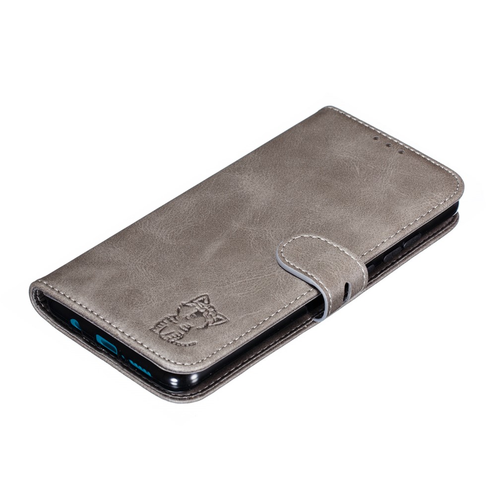 Imprinted Cat Pattern Leather Wallet Stand Case for Xiaomi Redmi Note 8 Pro - Grey-7