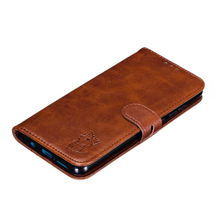 Imprinted Cat Pattern Leather Wallet Stand Case for Xiaomi Redmi Note 8 Pro - Coffee-7