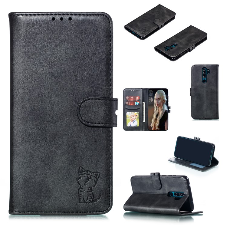 Imprinted Cat Pattern Leather Wallet Stand Case for Xiaomi Redmi Note 8 Pro - Black-1