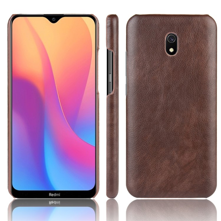 Личите Кожи Кожи С Покрытием Жесткого Корпуса ПК Для Xiaomi Редх 8А - Коричневый-1